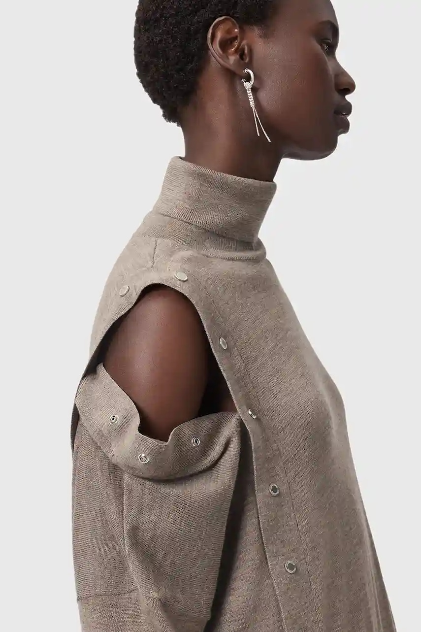 Шерстяное платье AllSaints UMI цвет бежевый mini облегающее W071DD Шерстяное платье AllSaints UMI цвет бежевый mini облегающее W071DD