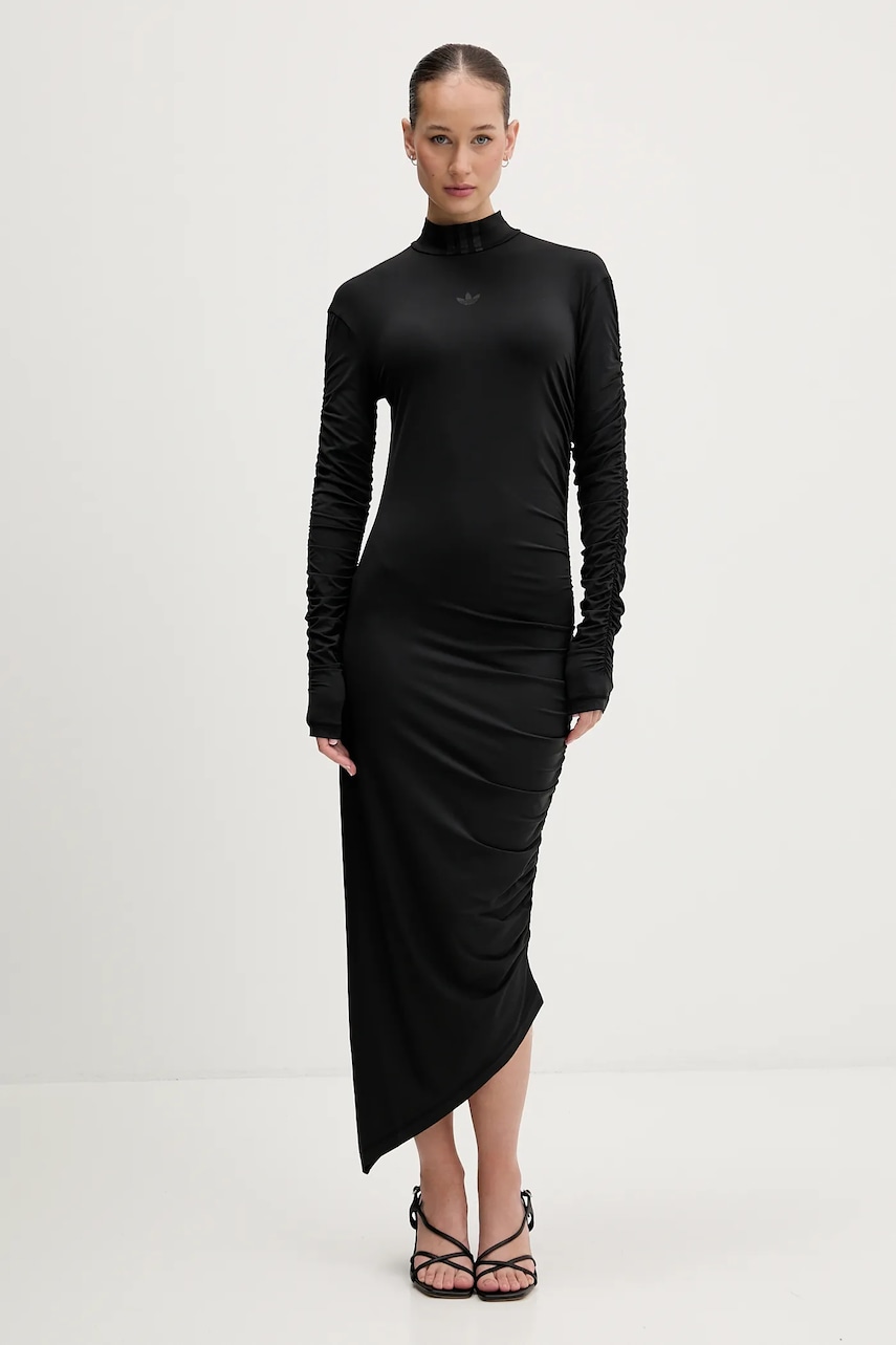 adidas Originals rochie Ruched culoarea negru, maxi, mulata, JW2806