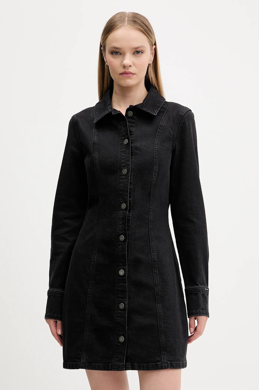 Levně Džínové šaty Guess Jeans černá barva, mini, W5BK48 D0831