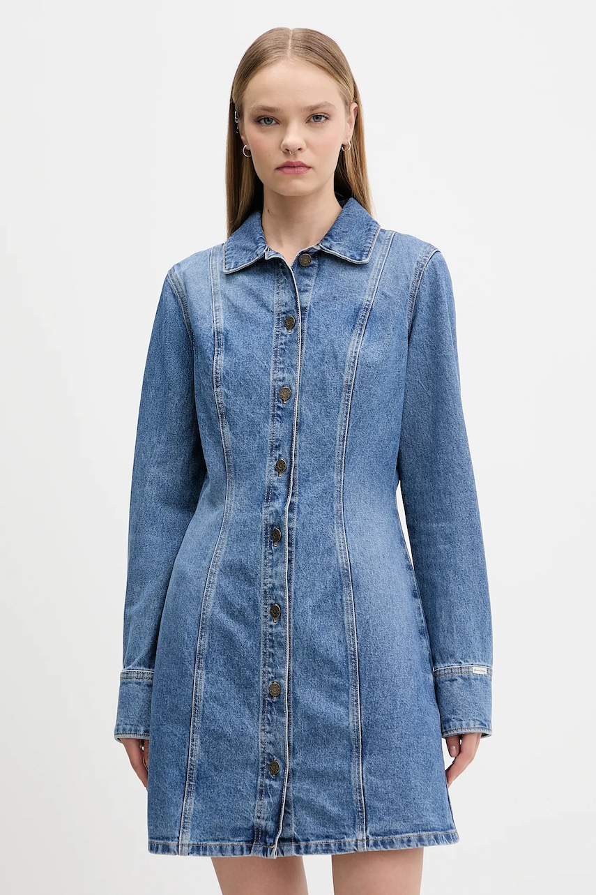 Levně Džínové šaty Guess Jeans modrá barva, mini, W5BK48 D5M48