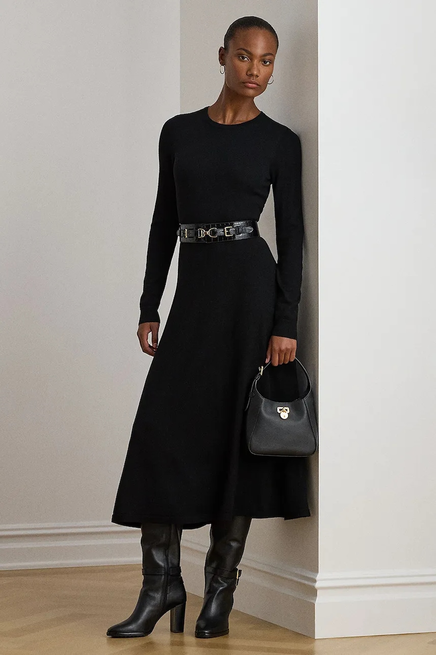 Вовняна сукня Lauren Ralph Lauren колір чорний maxi розкльошена 200979711