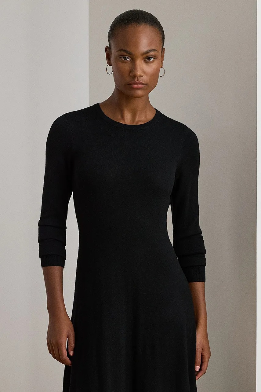 Вовняна сукня Lauren Ralph Lauren колір чорний maxi розкльошена 200979711