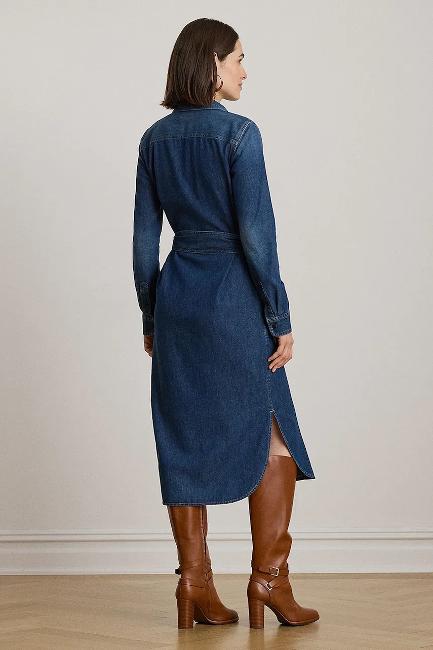 Джинсова сукня Lauren Ralph Lauren колір синій midi розкльошена 200979976