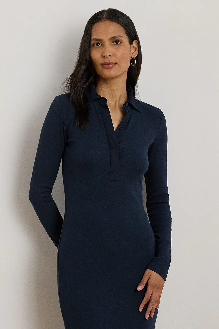 Сукня Lauren Ralph Lauren колір синій midi облягаюча 200980032