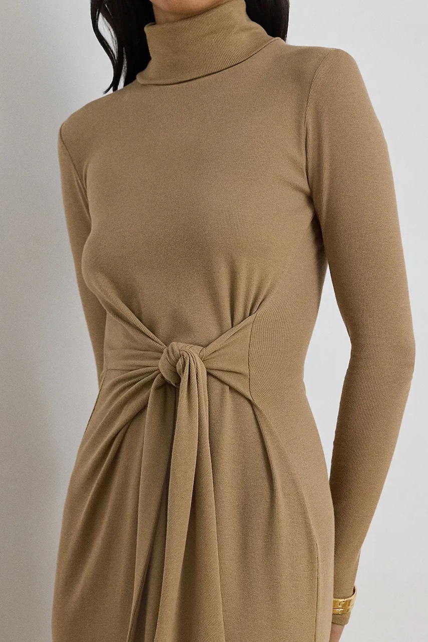 Сукня Lauren Ralph Lauren колір бежевий midi облягаюча 200980028
