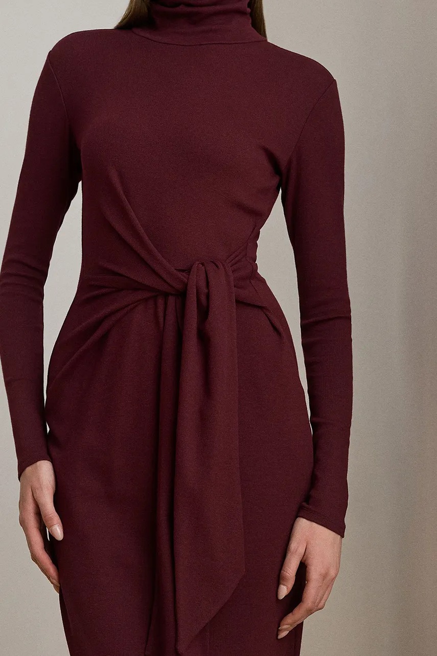 Сукня Lauren Ralph Lauren колір бордовий midi облягаюча 200980028