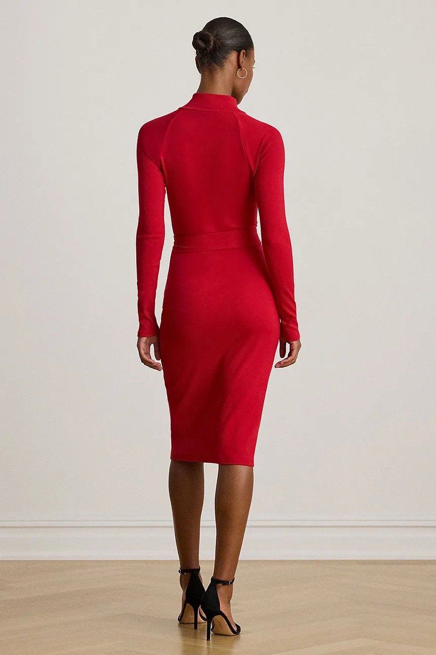 Платье Lauren Ralph Lauren цвет красный midi облегающее 200980036