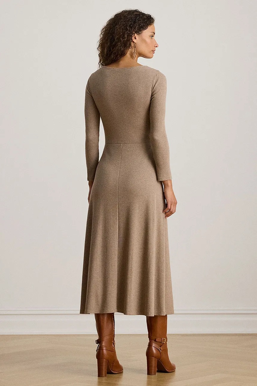 Сукня Lauren Ralph Lauren колір бежевий midi розкльошена 200980038