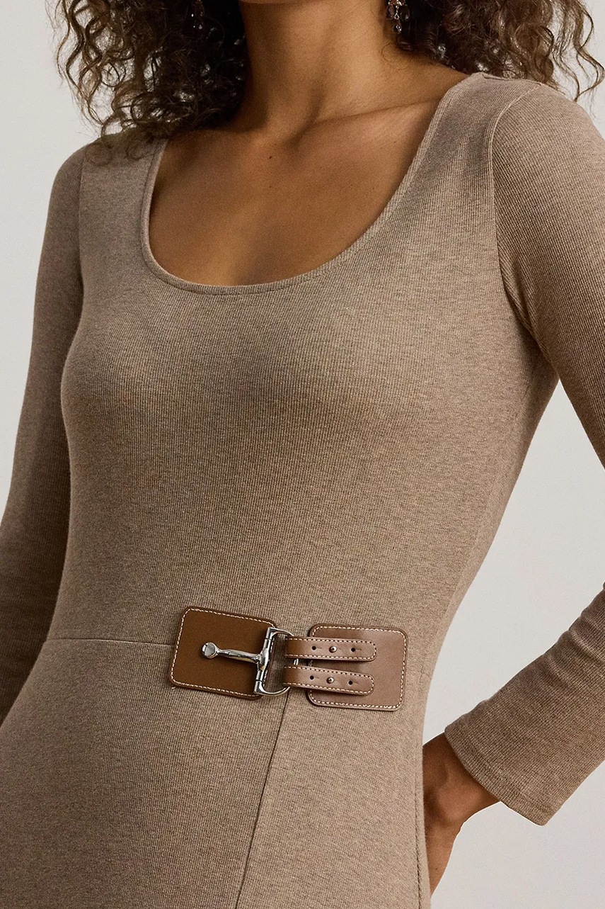 Сукня Lauren Ralph Lauren колір бежевий midi розкльошена 200980038