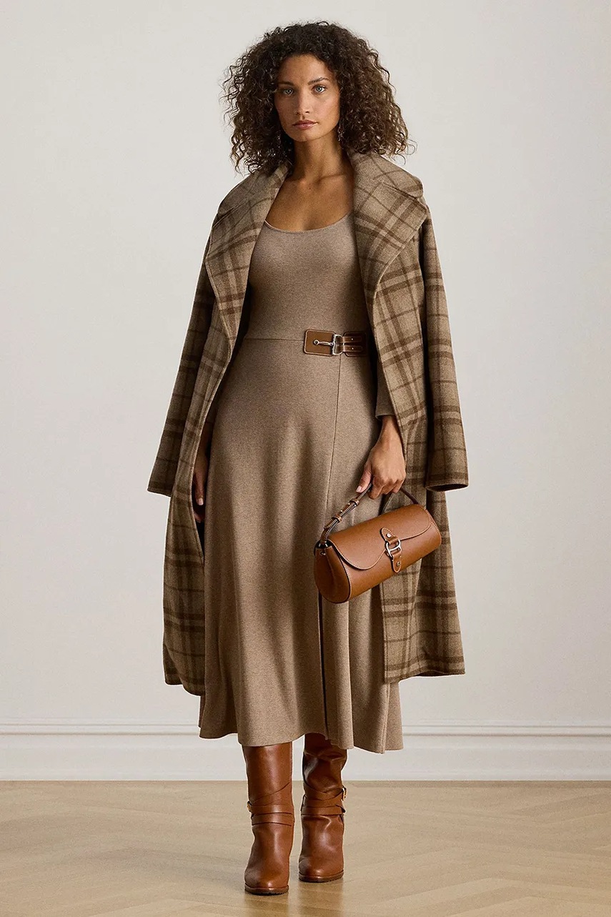 Сукня Lauren Ralph Lauren колір бежевий midi розкльошена 200980038