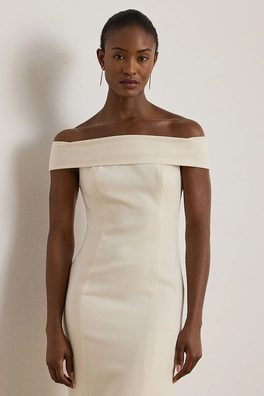 Сукня Lauren Ralph Lauren колір бежевий maxi облягаюча 253982109