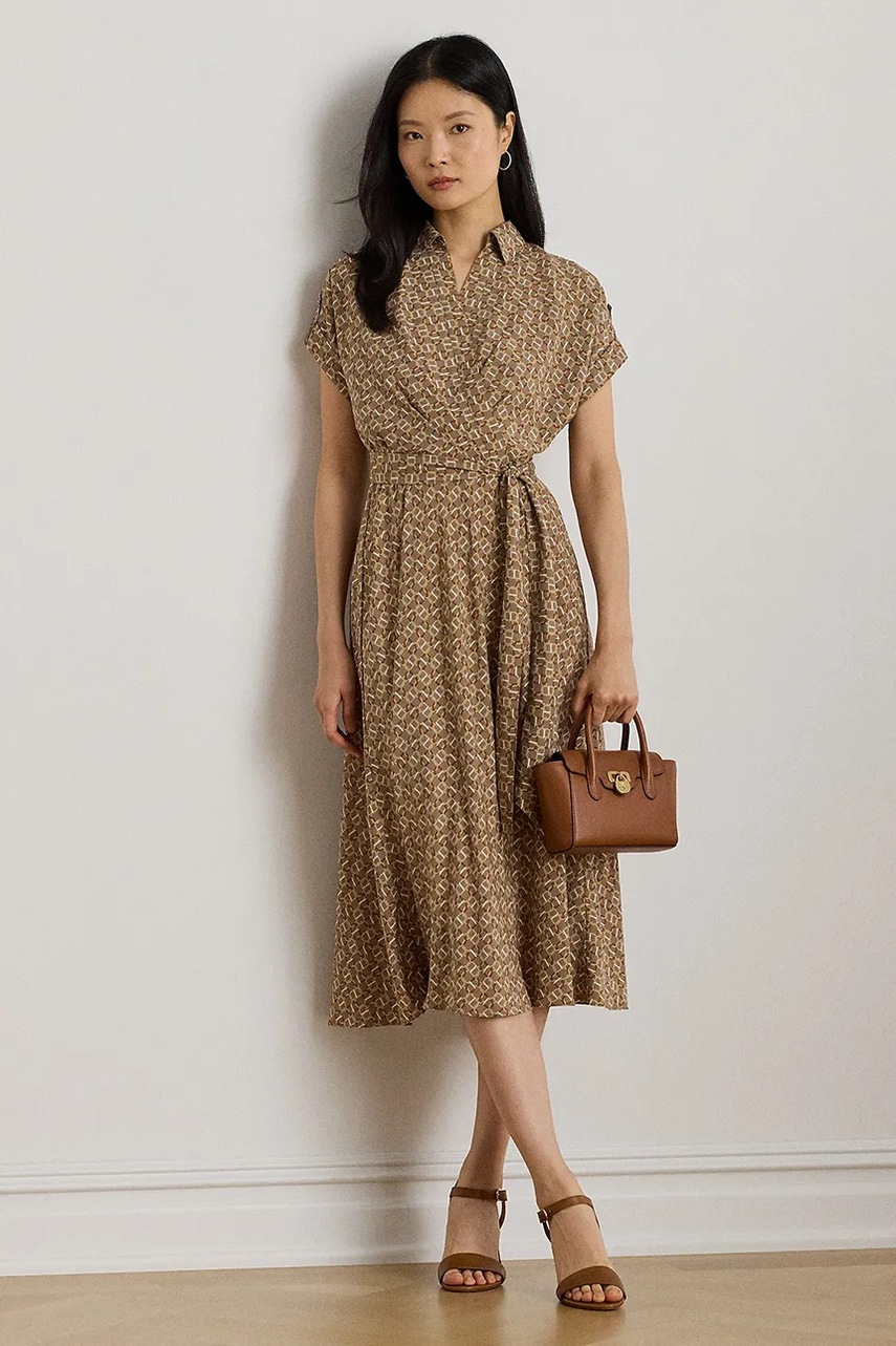 Levně Šaty Lauren Ralph Lauren hnědá barva, midi, 200979615