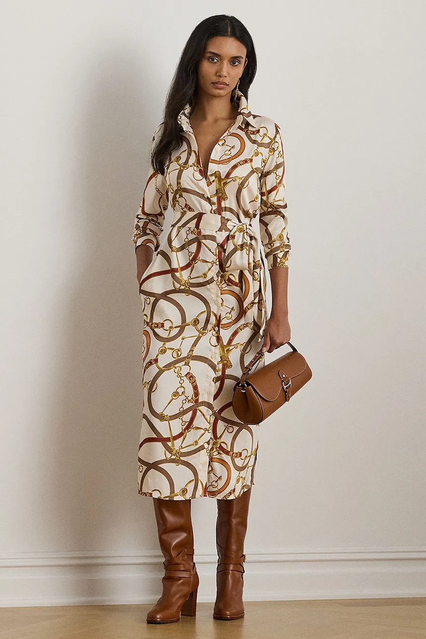 Levně Šaty Lauren Ralph Lauren bílá barva, midi, 200979806