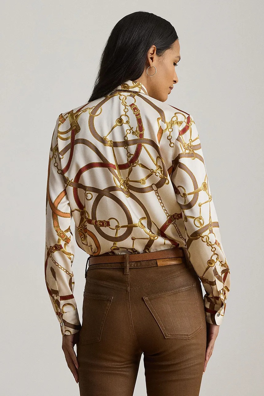 Рубашка Lauren Ralph Lauren цвет белый regular декольте c завязкой 200979807