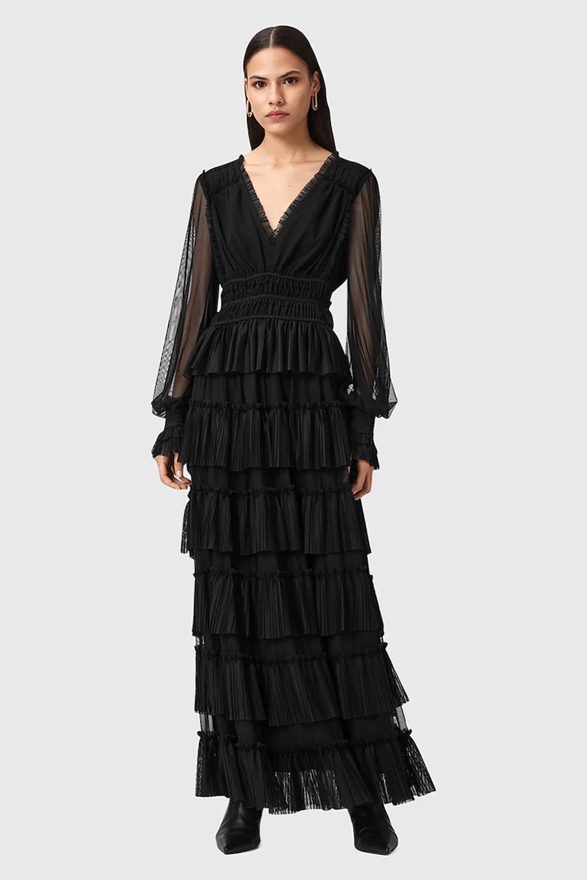 AllSaints rochie XANTARA culoarea negru, maxi, evazați, W029DD