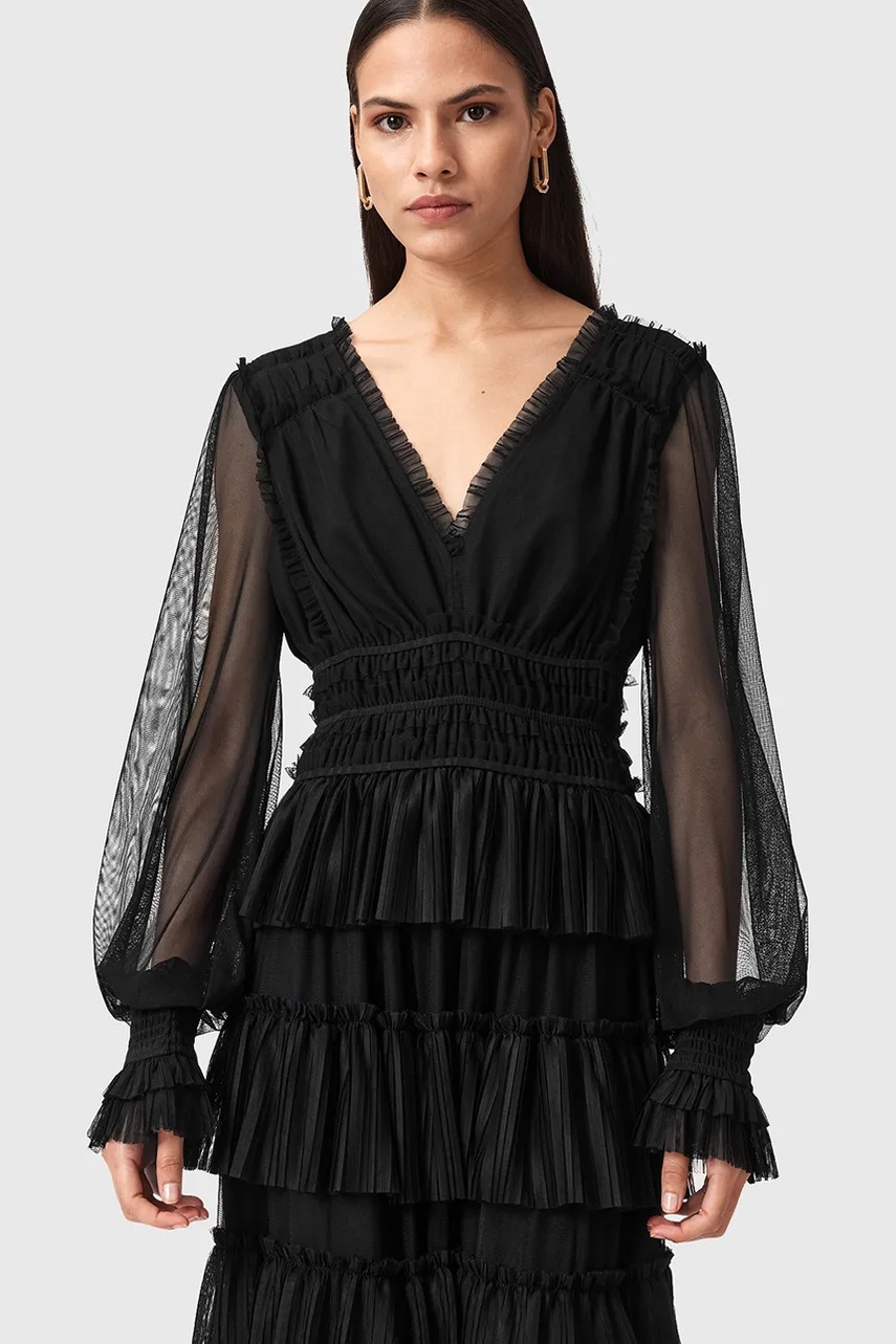 Платье AllSaints XANTARA цвет чёрный maxi расклешённое W029DD