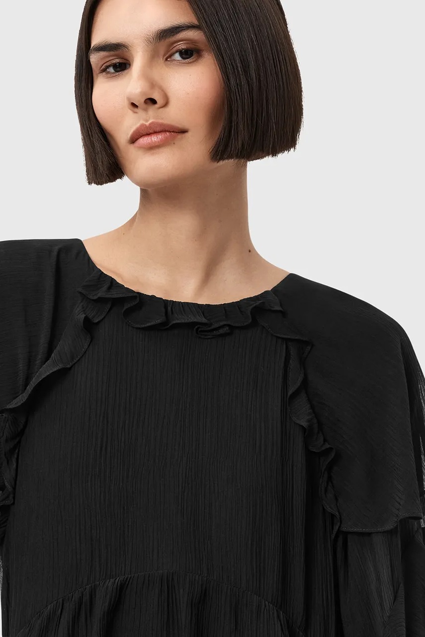 Сукня з додаванням шовку AllSaints LISSIE колір чорний mini розкльошена W100DD