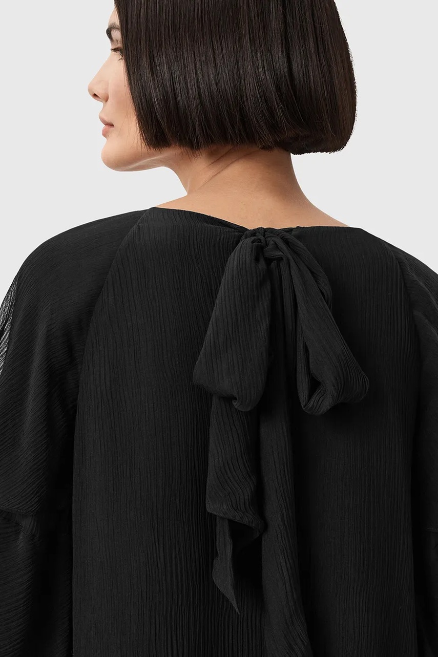 Сукня з додаванням шовку AllSaints LISSIE колір чорний mini розкльошена W100DD