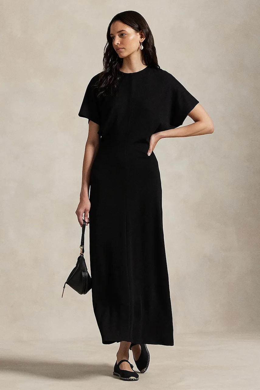 Levně Šaty s příměsí vlny Polo Ralph Lauren černá barva, midi, 211971763