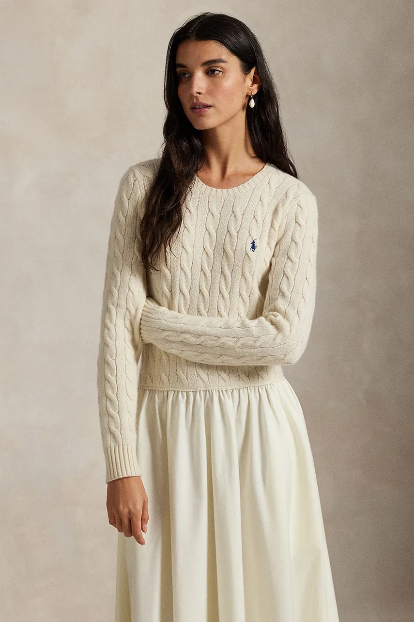 Сукня з додаванням вовни Polo Ralph Lauren колір білий maxi розкльошена 211978251