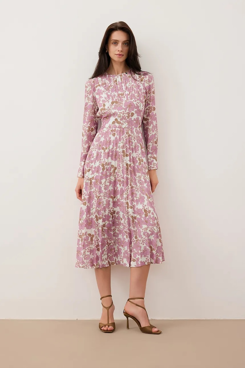 Bizuu rochie NYLA culoarea roz, midi, evazați, NYLA RÓŻOWY