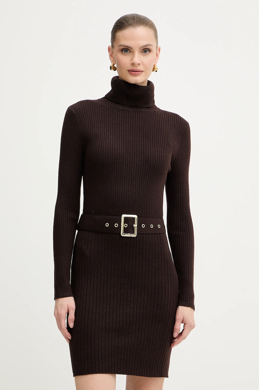 Morgan rochie din amestec de lână culoarea maro, mini, mulată, RMCAFE