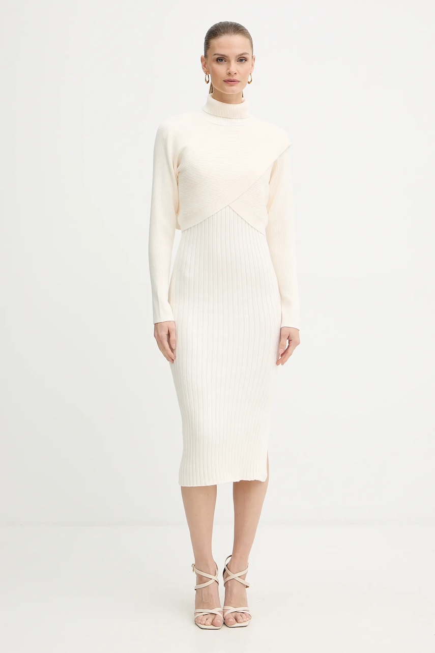 Morgan rochie și pulover culoarea bej, midi, mulată, RMORIA