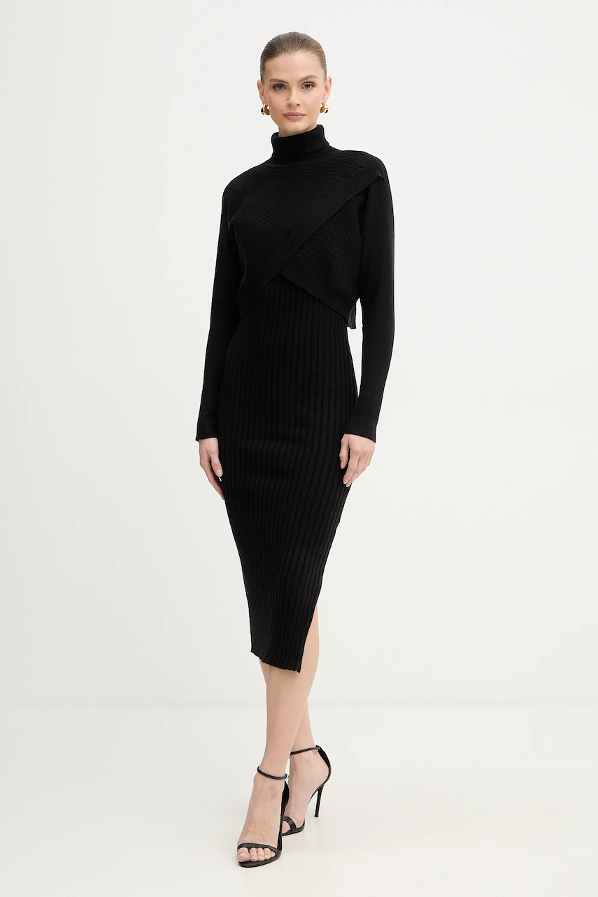 Morgan rochie și pulover culoarea negru, midi, mulată, RMORIA