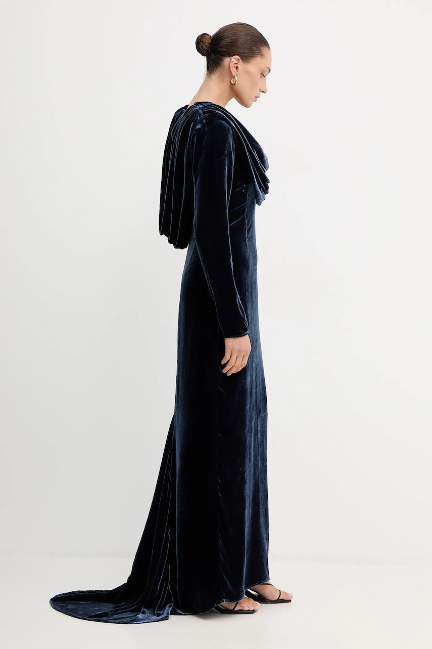 Rotate rochie din amestec de mătase culoarea albastru, maxi, dreaptă 1149191192