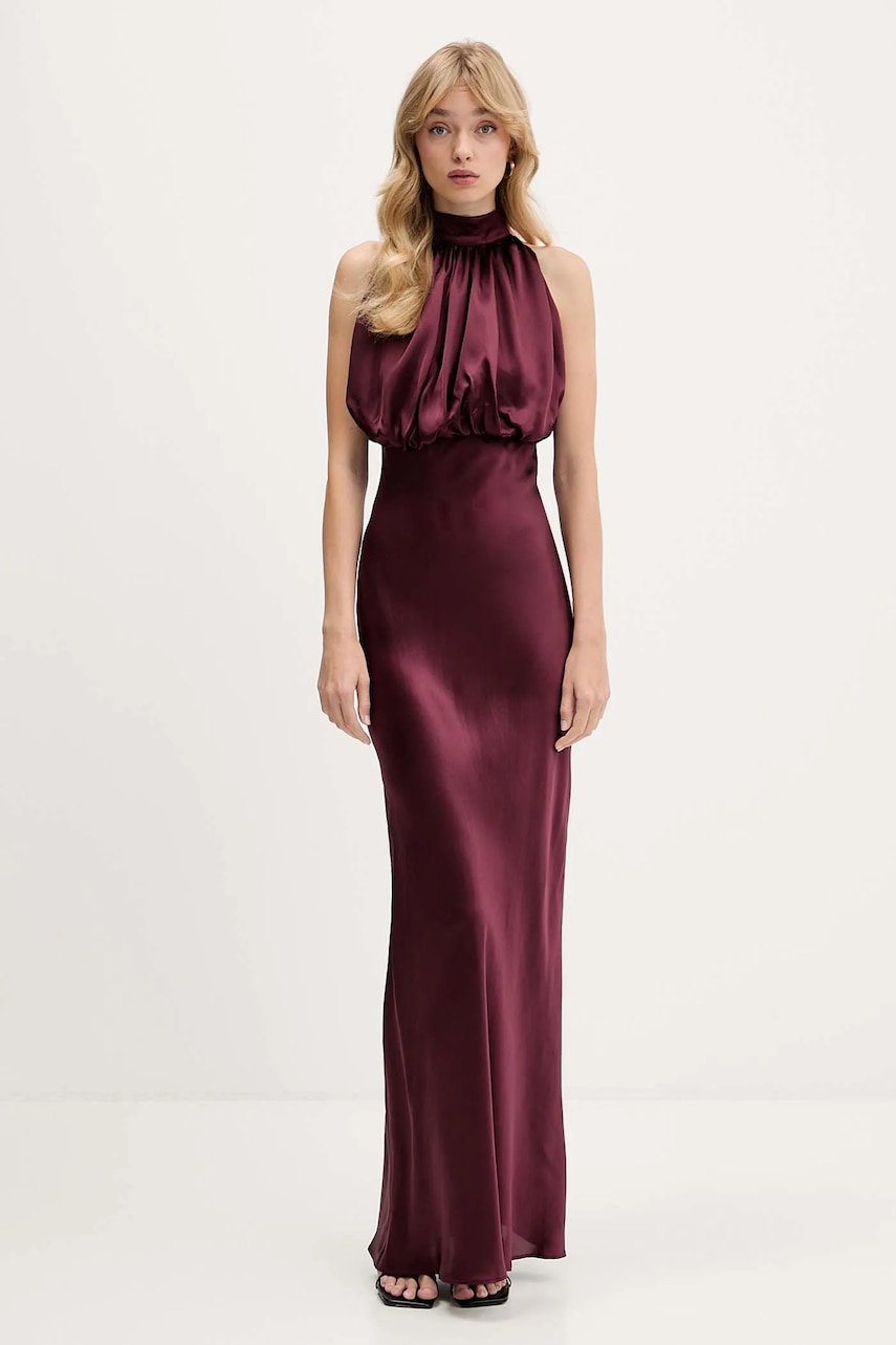 Rotate rochie de mătase culoarea bordo, maxi, evazați, 1146542734