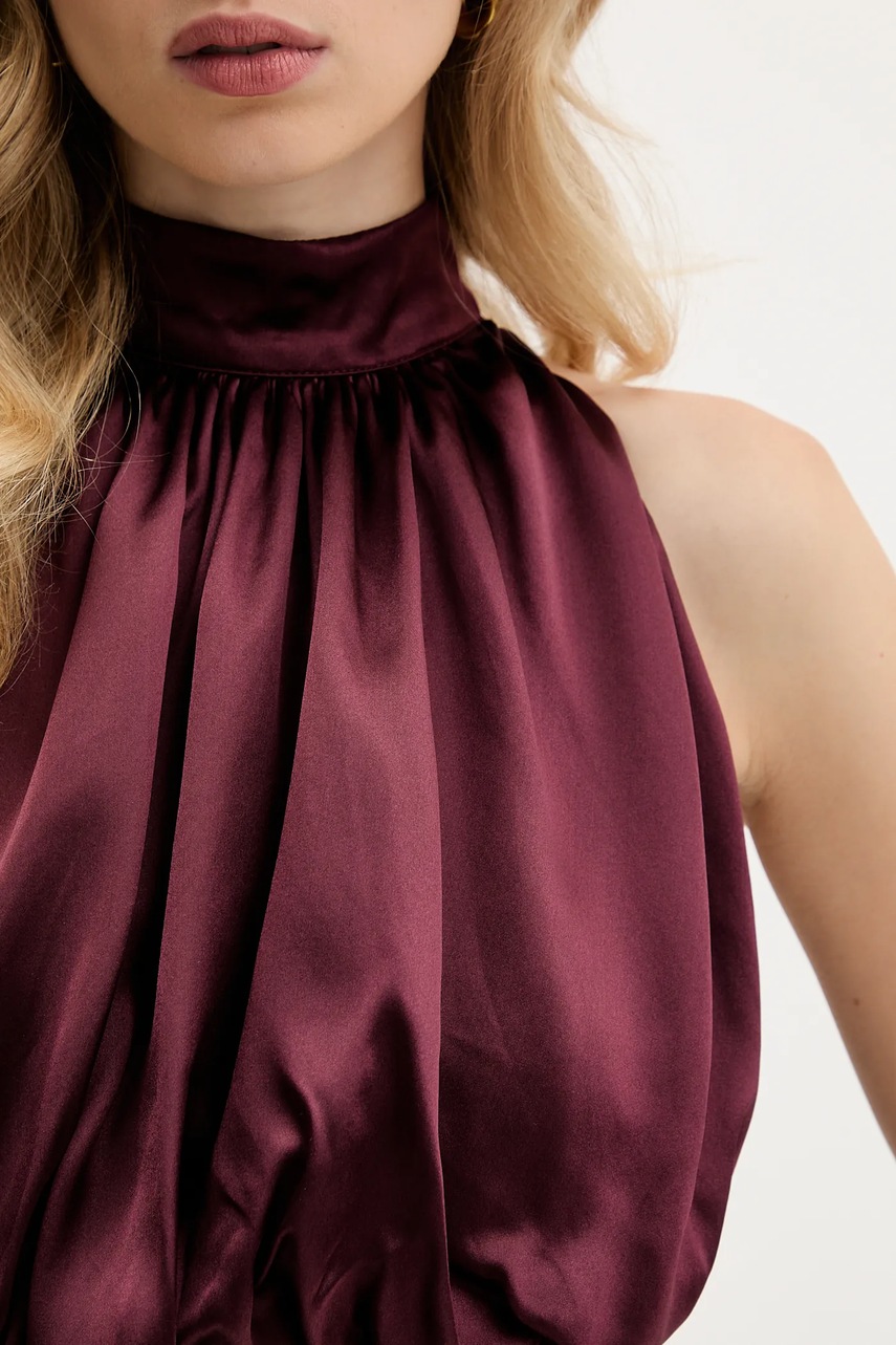 Шовкова сукня Rotate колір бордовий maxi розкльошена 1146542734