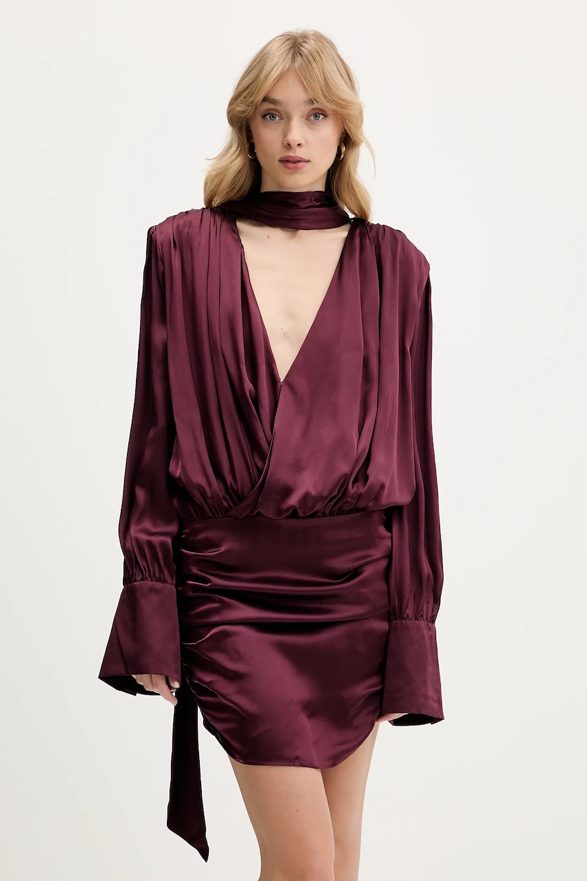 Rotate rochie de mătase culoarea bordo, mini, drept, 1146532734