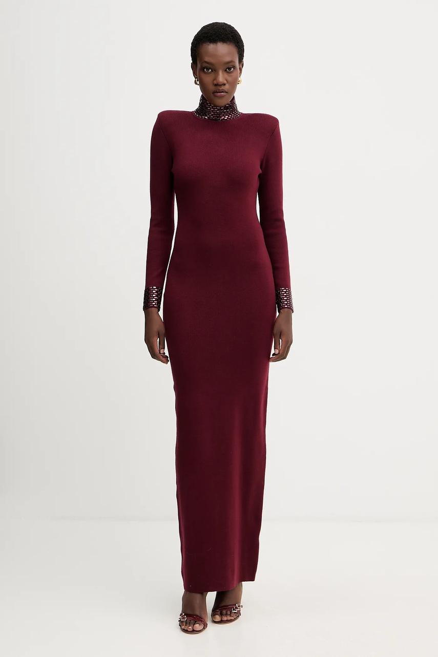 Retrofete rochie din amestec de lână Monroe culoarea bordo, maxi, mulată, HL24-8110