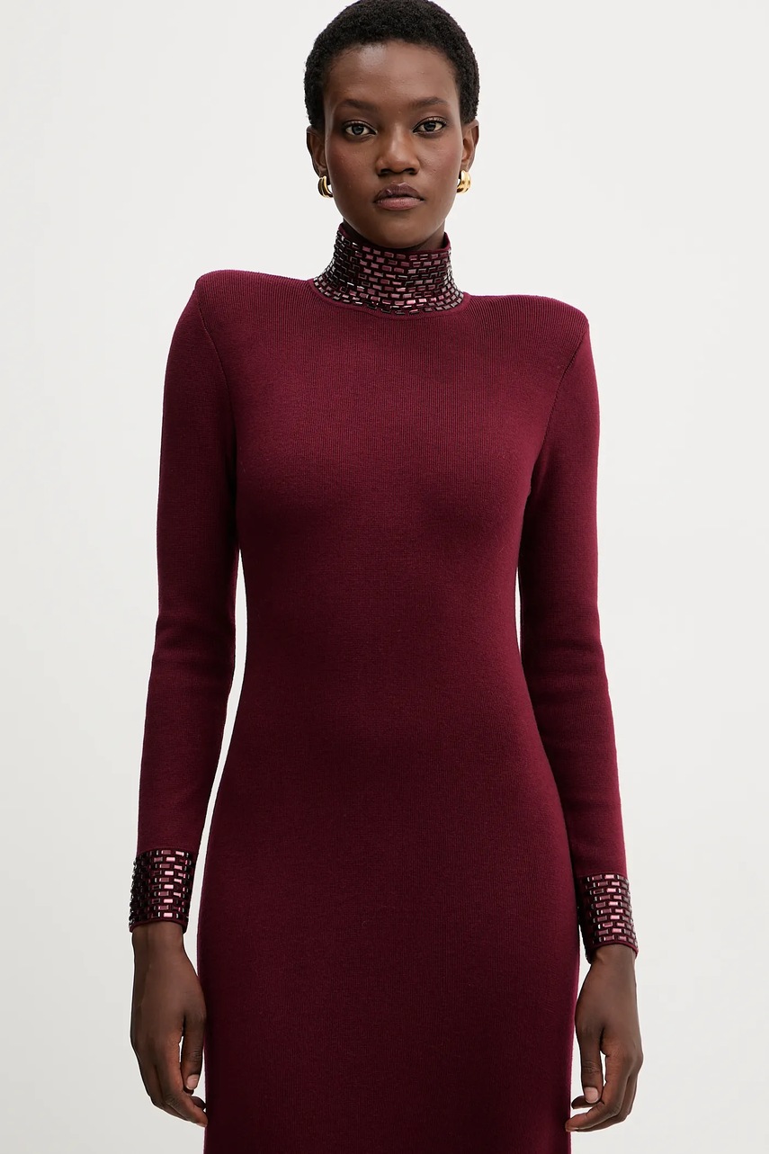 Сукня з домішкою вовни Retrofete Monroe колір бордовий maxi облягаюча HL24-8110