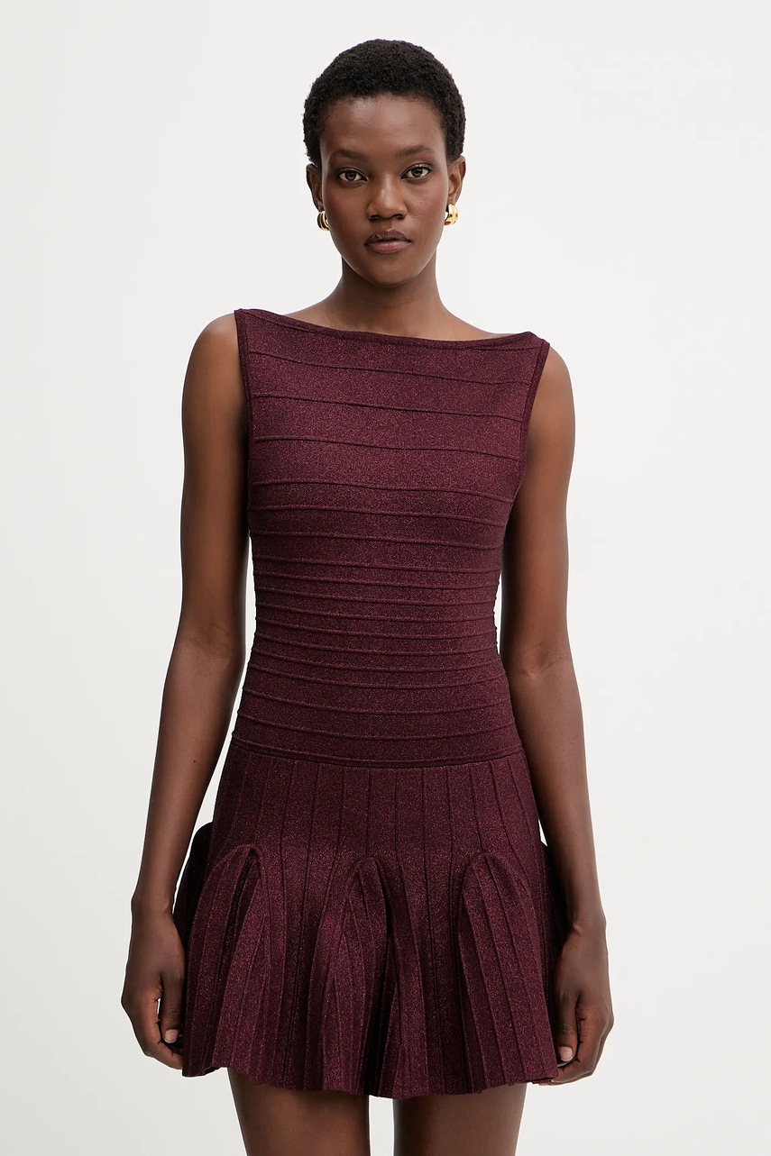 Retrofete rochie Audrina culoarea bordo, mini, evazați, PF24-9478