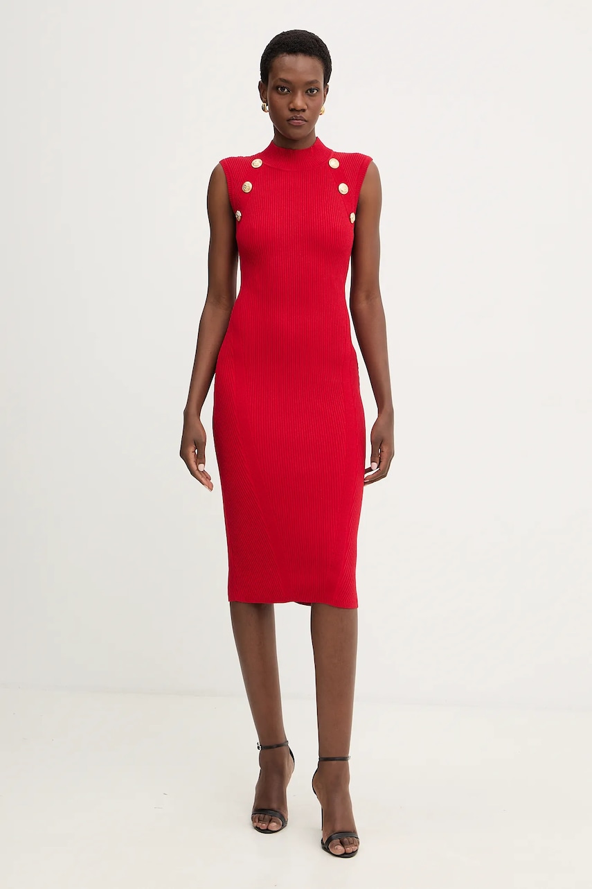 Retrofete rochie Nunzia culoarea roșu, midi, mulată, R-FW25-12085-17