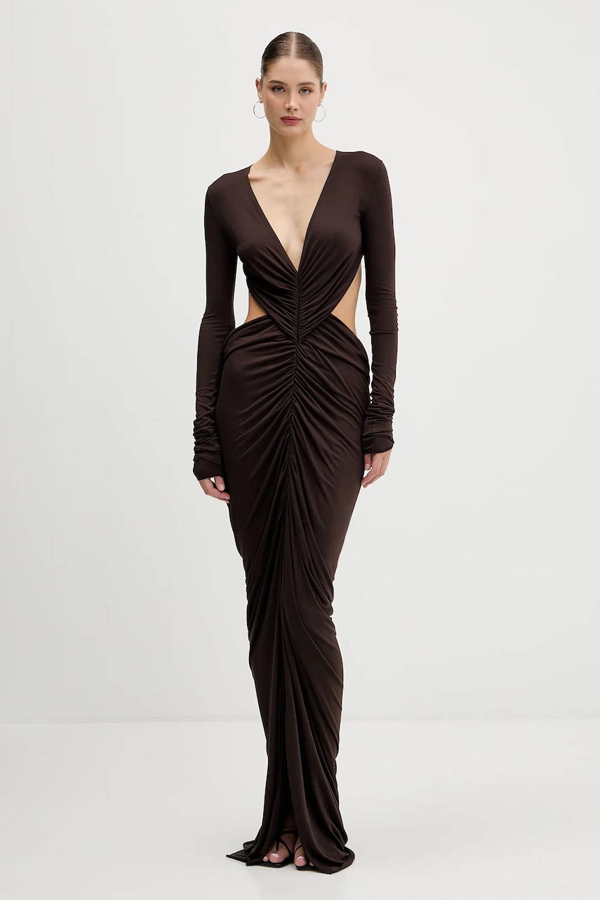 Rick Owens Lilies rochie Poppy culoarea maro, maxi, mulată, LI02E3507.RV