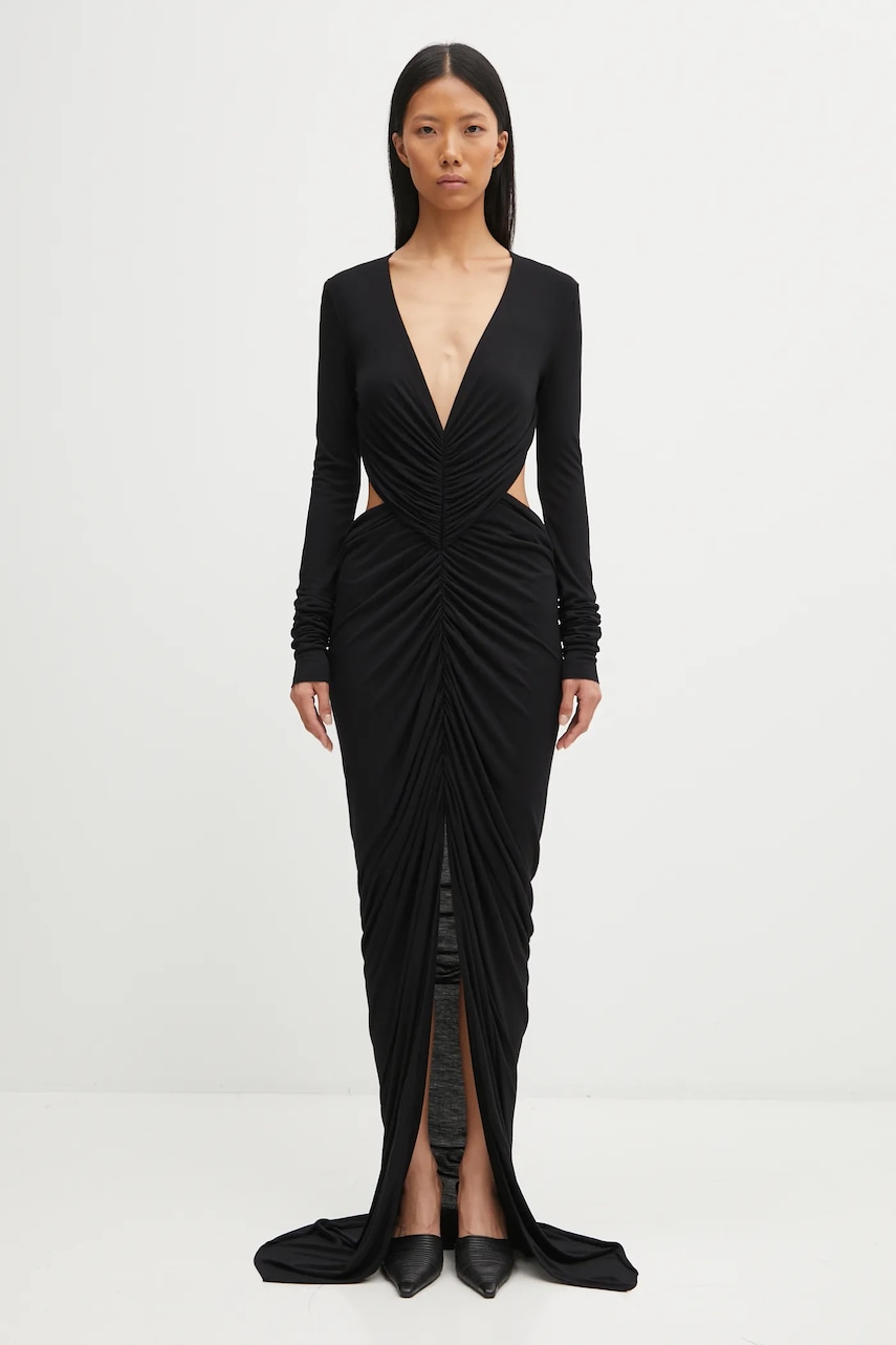 Rick Owens Lilies rochie Poppy culoarea negru, maxi, mulată, LI02E3507.RV
