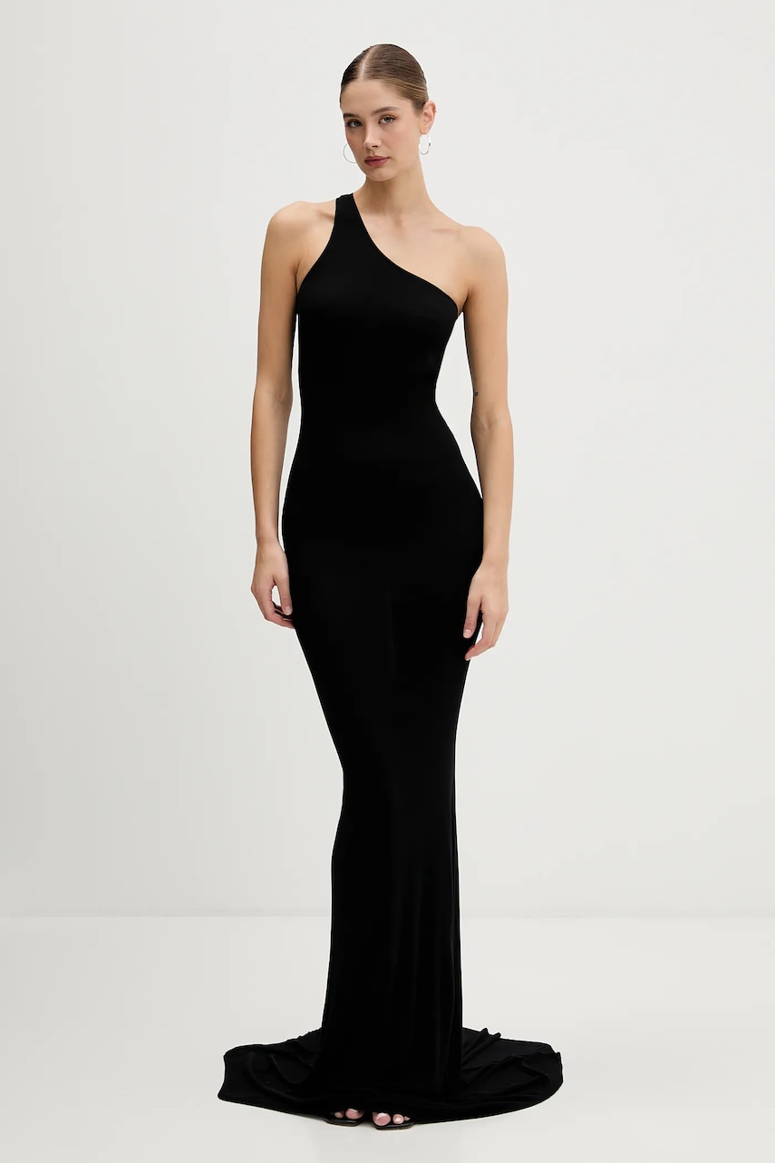 Rick Owens Lilies rochie din viscoză One Shoulder Gown culoarea negru, maxi, mulată, LI02E3571.RV