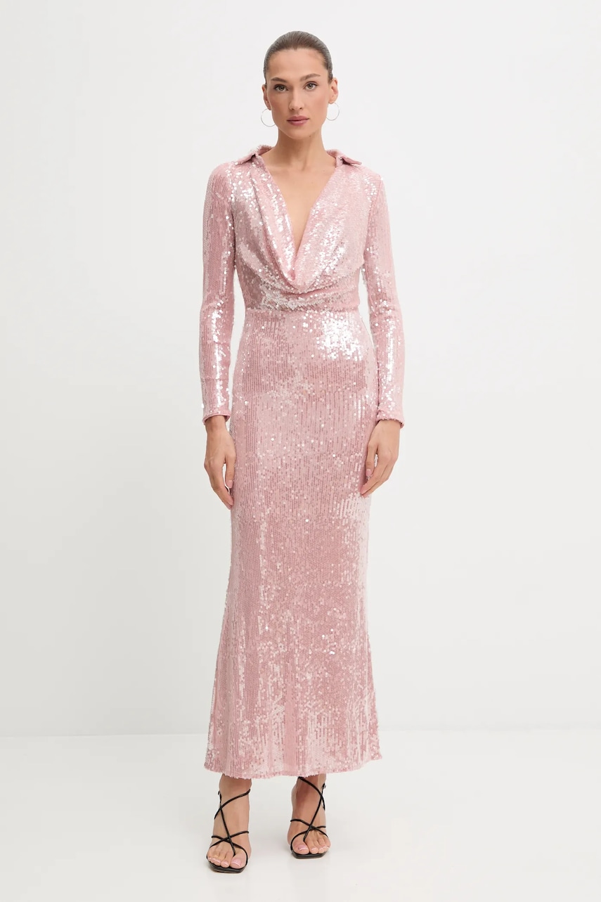 Bardot rochie culoarea roz, maxi, evazați, 59613DB2