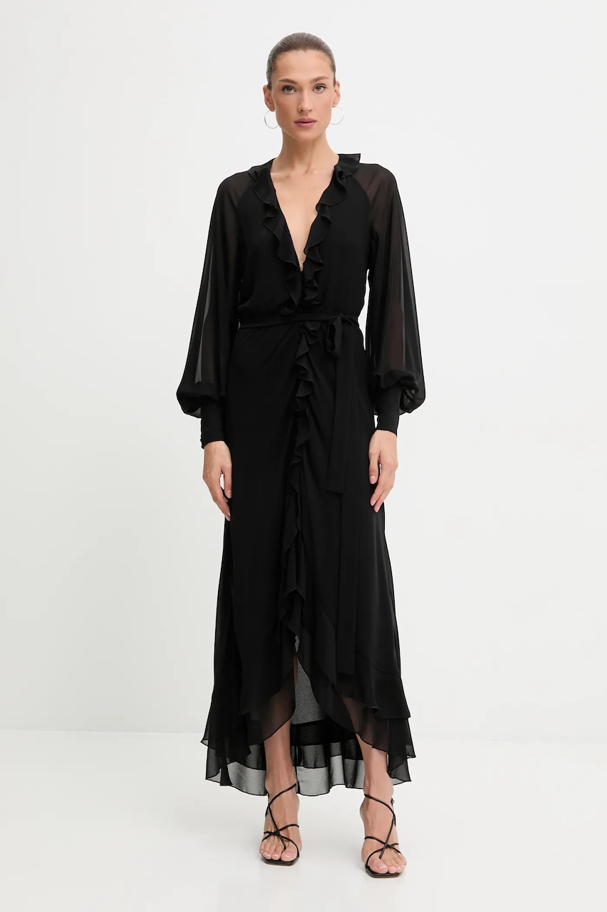 Bardot rochie culoarea negru, maxi, evazați, 59944DB
