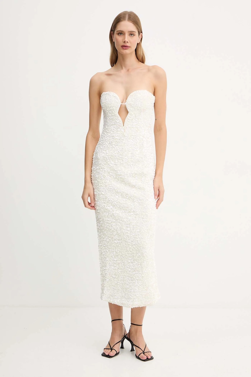 Bardot rochie culoarea bej, mini, drept, 59946DB