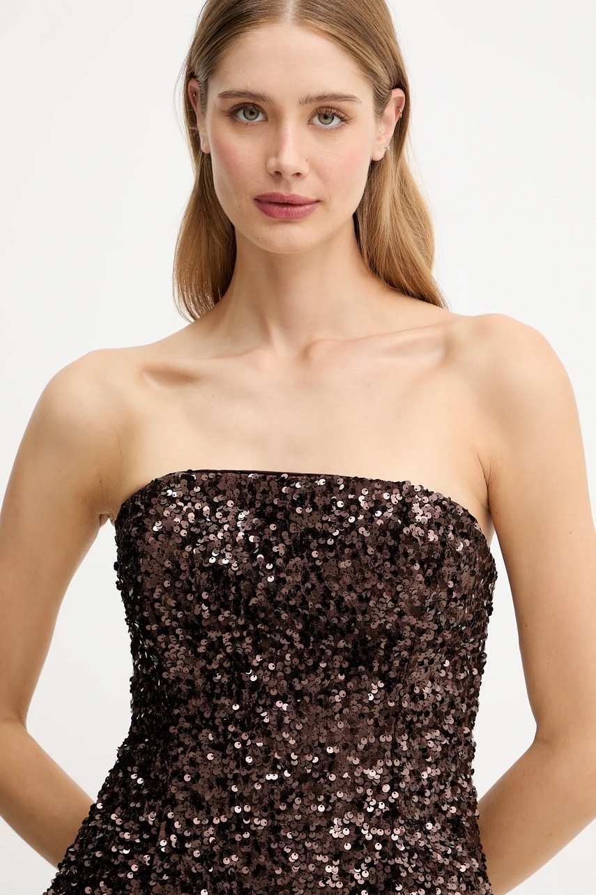 Сукня Bardot колір коричневий mini розкльошена 60027DB