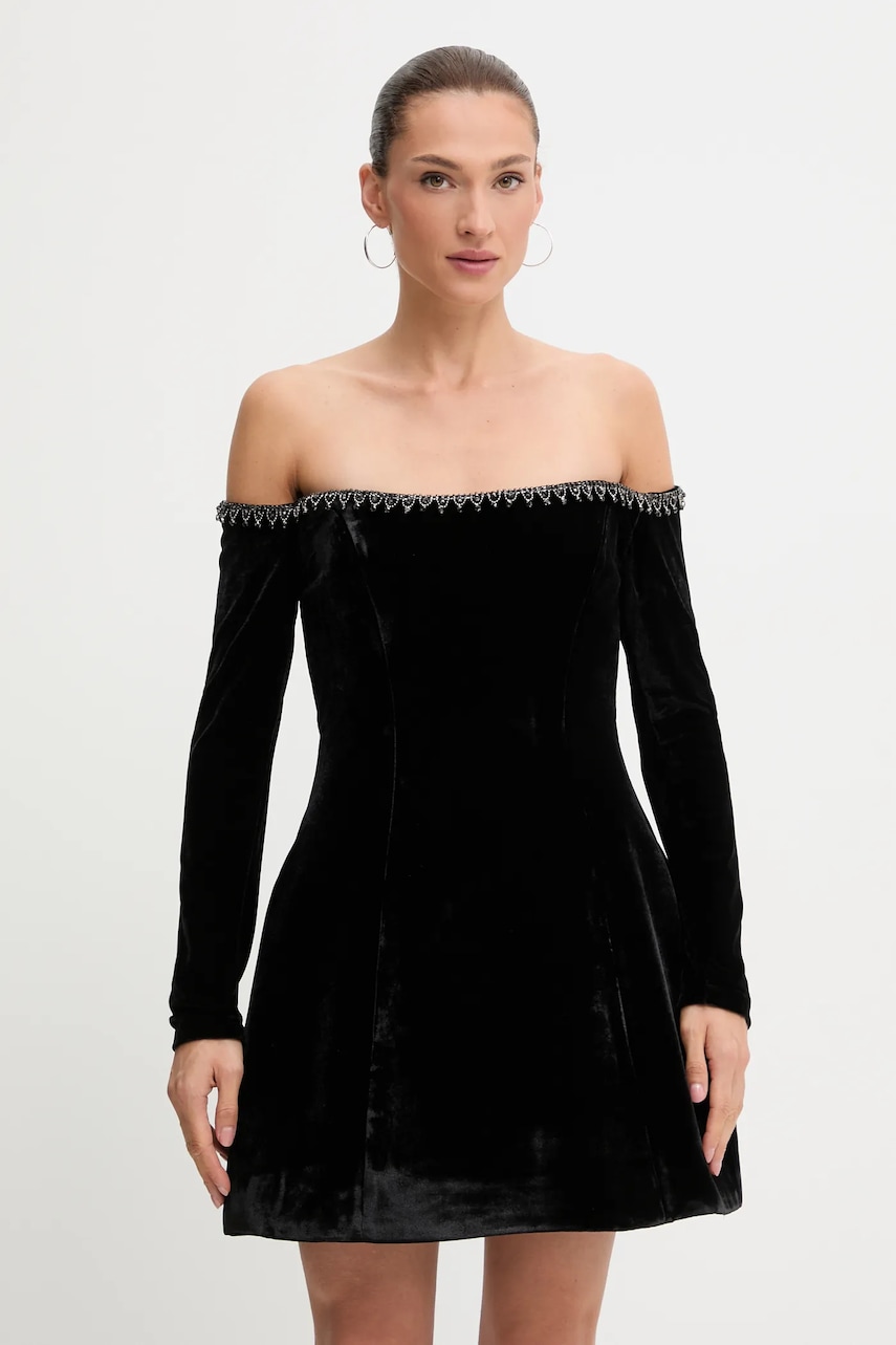 Bardot rochie de catifea culoarea negru, 59528DB2