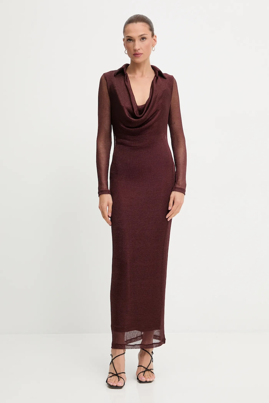 Bardot rochie culoarea bordo, maxi, mulată, 59613DB1
