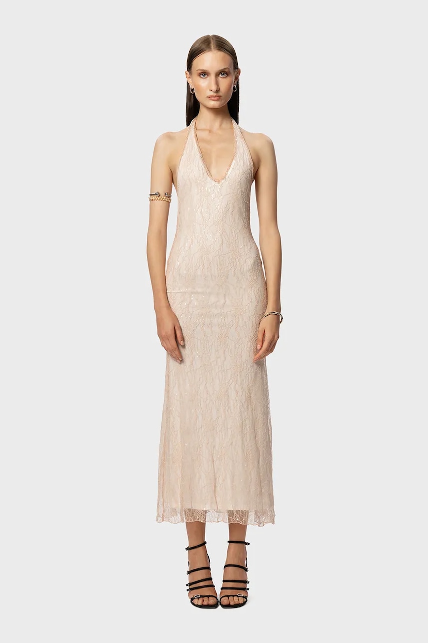 GOD SAVE QUEENS sukienka VENUS DRESS kolor beżowy midi rozkloszowana GSQ-173-310