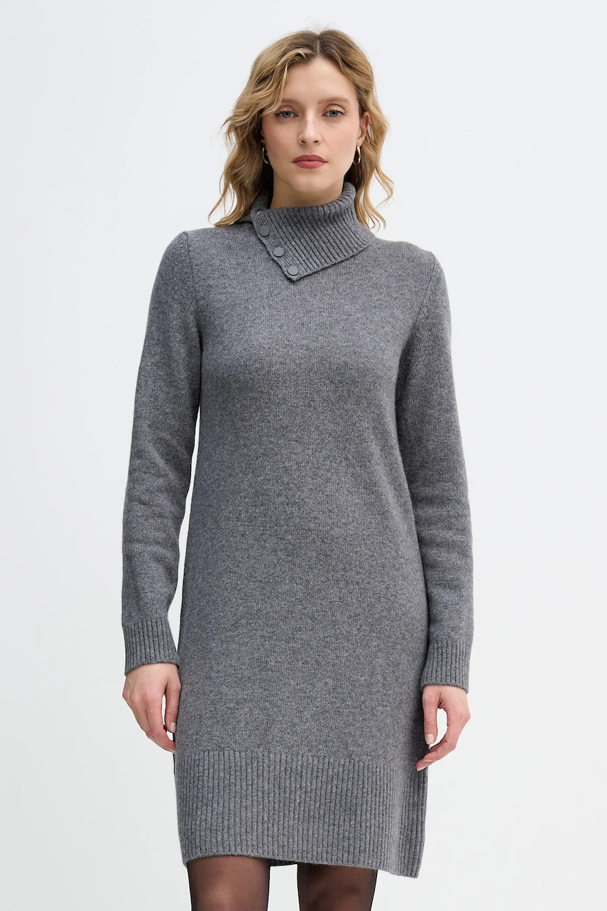 United Colors of Benetton rochie cu lână culoarea gri, midi, mulată, 1444DV02F