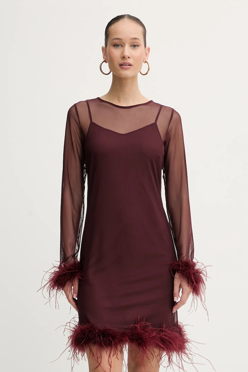 Never Fully Dressed rochie culoarea bordo, mini, drept, NFDDR3071