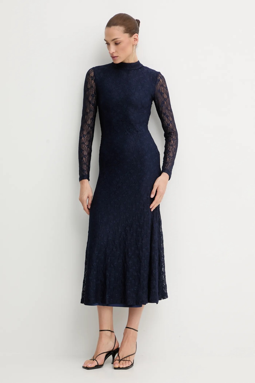 Сукня Bardot колір синій midi розкльошена 59476DB2