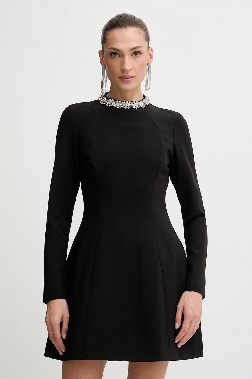Bardot rochie culoarea negru, mini, evazați, 59527DB1